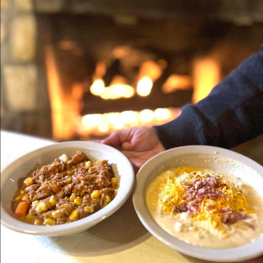 Supper served by the fireplace